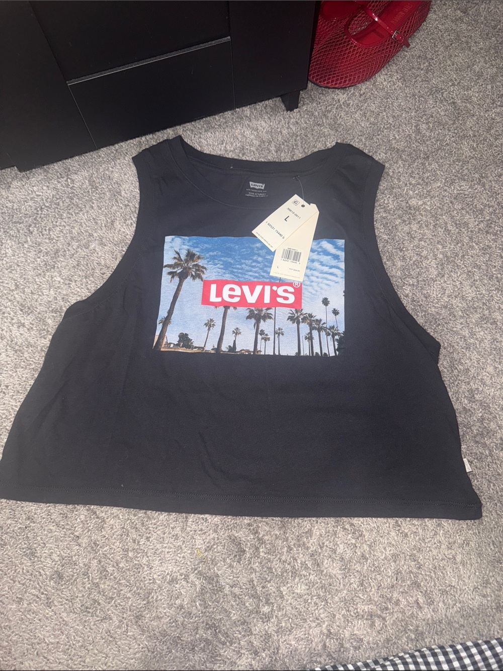 Levi's Black Crop Tank with Palm Photo Logo